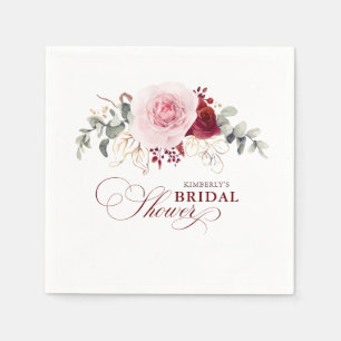 Serviette En Papier Fleurs rouges de Bourgogne Élégant Boho Toute fête