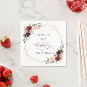Serviette En Papier Fleurs rouges de Bourgogne, Fleurs roses, Annivers