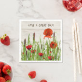 Serviette En Papier fleurs rouges de pavot et cattons (En situation)