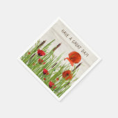 Serviette En Papier fleurs rouges de pavot et cattons (Coin)