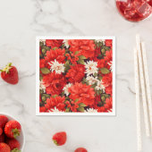 Serviette En Papier Fleurs rouges et blanches (En situation)