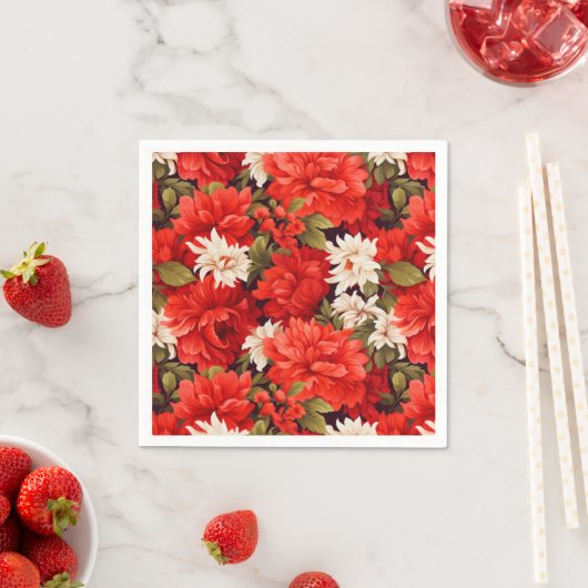 Serviette En Papier Fleurs rouges et blanches (En situation)