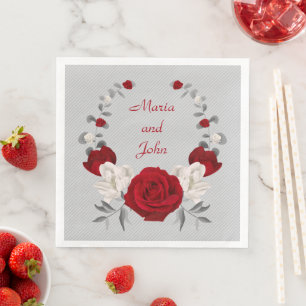 Serviette En Papier fleurs rouges et blanches mariage de couronne bota