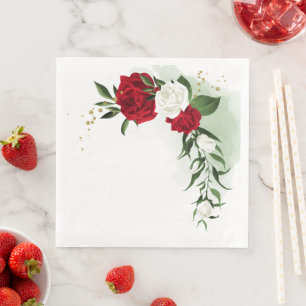 Serviette En Papier Fleurs rouges et blanches verdure