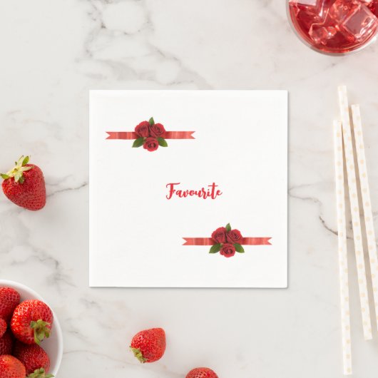 Serviette En Papier Fleurs Rouges Favori (En situation)