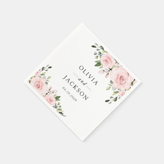 Serviette En Papier Fleurs Rouges, Fleurs Roses, Verdure, Mariage (Coin)