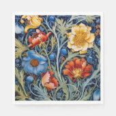 Serviette En Papier Fleurs rouges jaunes bleues William Morris Style (Devant)