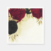 Serviette En Papier fleurs rouges noires or feuille mariage (Devant)