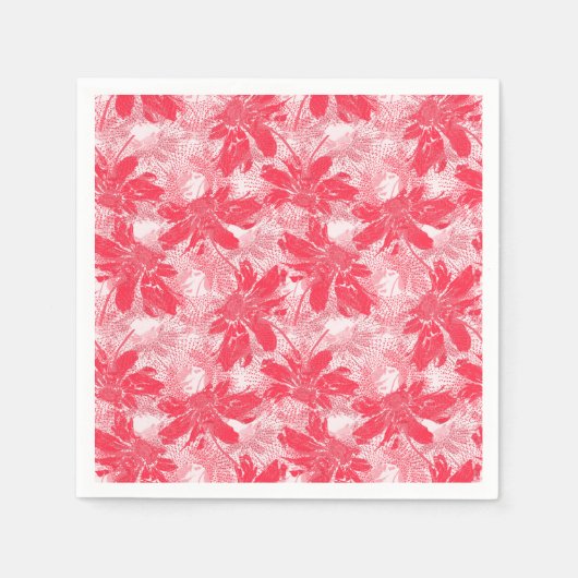 Serviette En Papier Fleurs rouges sur blanc. (Devant)