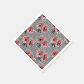 Serviette En Papier Fleurs rouges sur gris (Coin)