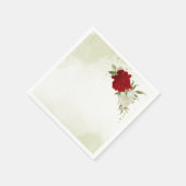 Serviette En Papier fleurs rouges vert feuille mariage (Coin)