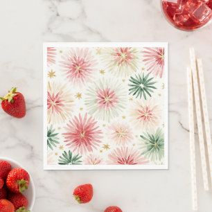 Serviette En Papier Fleurs rouges vertes or scintillant