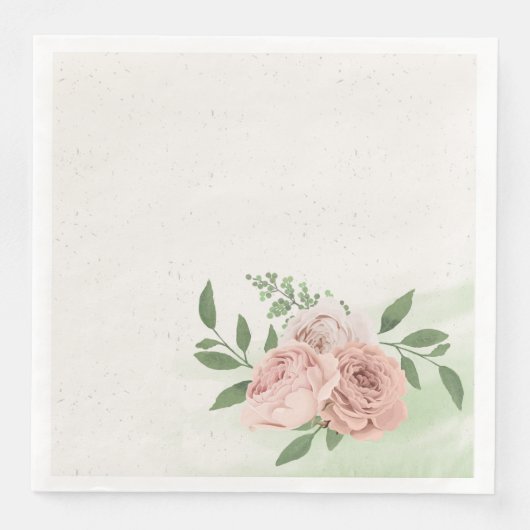 Serviette En Papier fleurs rousses roses sauge vert feuille mariage (Devant)