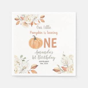 Serviette En Papier Fleurs rustiques orange citrouille 1er anniversair