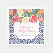 Serviette En Papier Fleurs saisissantes Citron Carreaux Bleus Shower d (Devant)