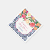 Serviette En Papier Fleurs saisissantes Citron Carreaux Bleus Shower d (Coin)