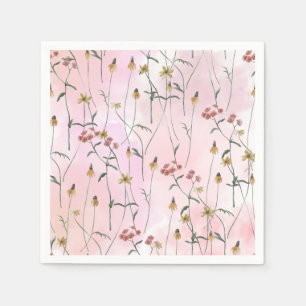 Serviette En Papier Fleurs sauvages adorables en motif rose Aquarelle