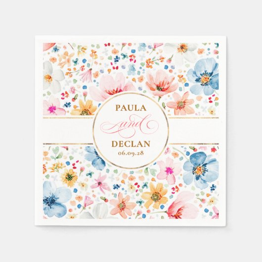 Serviette En Papier Fleurs sauvages aquarelle Elegant Mariage Boho  (Devant)