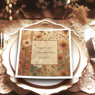 Serviette En Papier Fleurs sauvages aquarelle élégantes de mariage Sei