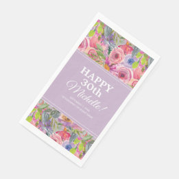 Serviette En Papier Fleurs sauvages aquarelles rose violet 30 ans