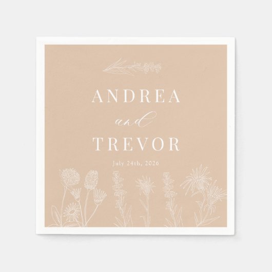 Serviette En Papier Fleurs sauvages blanches | Boho Chic Mariage (Devant)