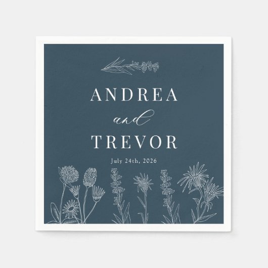 Serviette En Papier Fleurs sauvages blanches | Boho Chic Mariage (Devant)