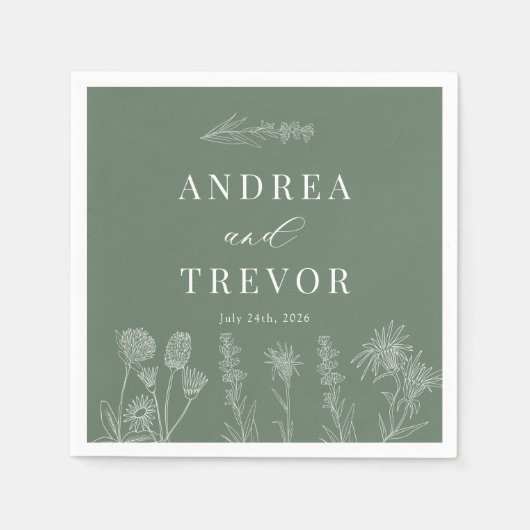 Serviette En Papier Fleurs sauvages blanches | Boho Chic Mariage (Devant)