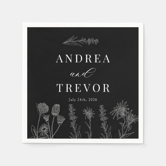 Serviette En Papier Fleurs sauvages blanches | Boho Chic Mariage (Devant)