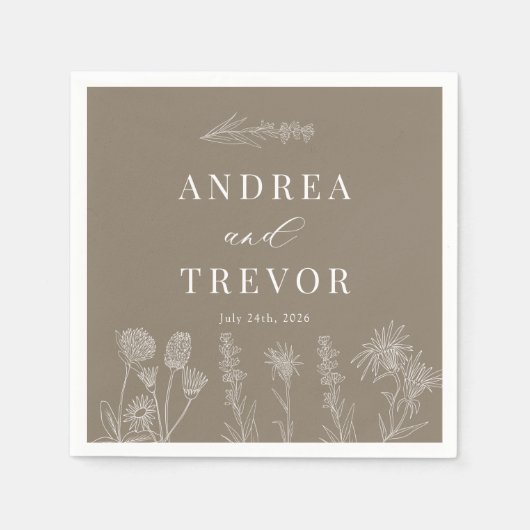 Serviette En Papier Fleurs sauvages blanches | Boho Chic Mariage (Devant)