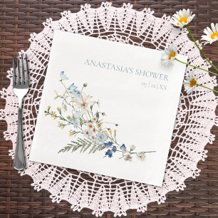 Serviette En Papier Fleurs sauvages bleues poussiéreuses rustiques et 