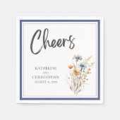 Serviette En Papier Fleurs sauvages Bleus Élégant Mariage formel (Devant)