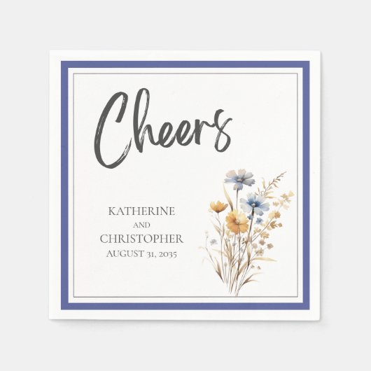 Serviette En Papier Fleurs sauvages Bleus Élégant Mariage formel (Devant)