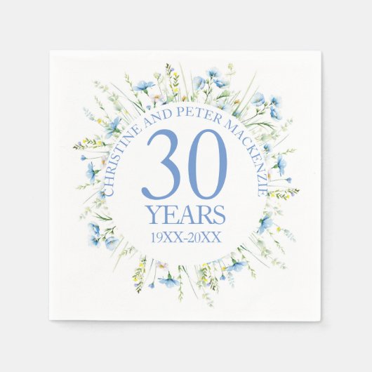 Serviette En Papier Fleurs sauvages bleus Toute année Mariage Annivers (Devant)