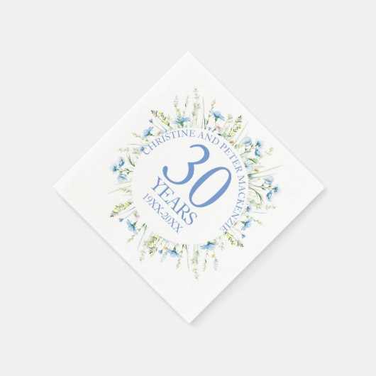 Serviette En Papier Fleurs sauvages bleus Toute année Mariage Annivers (Coin)