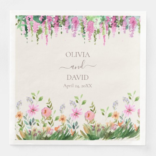 Serviette En Papier Fleurs sauvages Boho et Mariage Acacia (Devant)