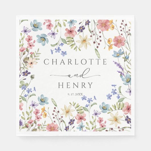 Serviette En Papier Fleurs sauvages botaniques Mariage rustique simple (Devant)