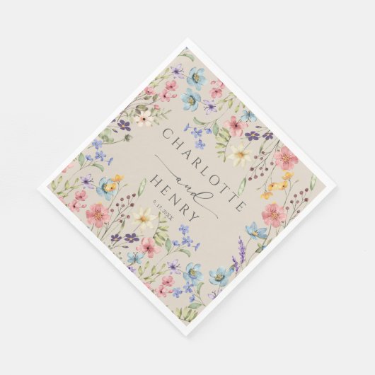Serviette En Papier Fleurs sauvages botaniques Simple mariage de jardi (Coin)