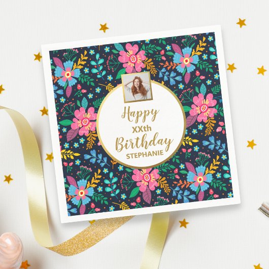 Serviette En Papier Fleurs Sauvages Colorées Anniversaire Photo Person