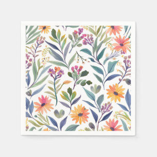 Serviette En Papier Fleurs sauvages colorées   Aquarelle florale magni