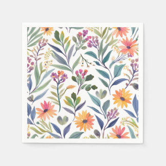 Serviette En Papier Fleurs sauvages colorées | Aquarelle florale magni