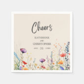 Serviette En Papier Fleurs sauvages colorés Elégant Mariage beige (Devant)