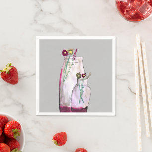 Serviette En Papier Fleurs sauvages d'aquarelle Whimsical en vase