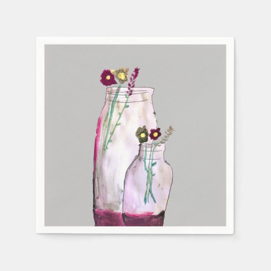 Serviette En Papier Fleurs sauvages d'aquarelle Whimsical en vase (Devant)