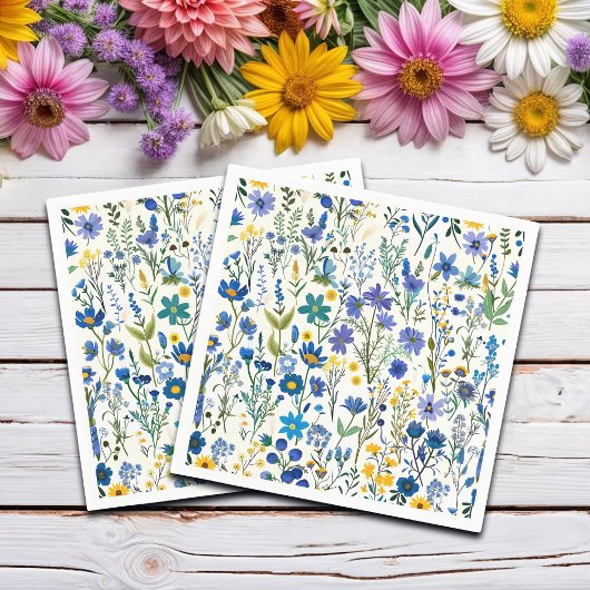 Serviette En Papier Fleurs sauvages de Jardin Bleu Rustique