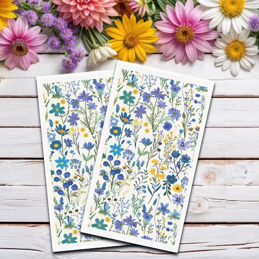 Serviette En Papier Fleurs sauvages de Jardin Bleu Rustique