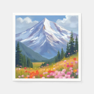 Serviette En Papier Fleurs sauvages de montagne Paysage à l'aquarelle