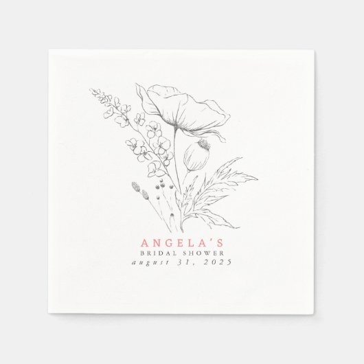 Serviette En Papier Fleurs sauvages dessinées à la main Élégant minima (Devant)