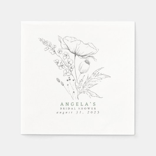 Serviette En Papier Fleurs sauvages dessinées à la main Élégantes serv (Devant)