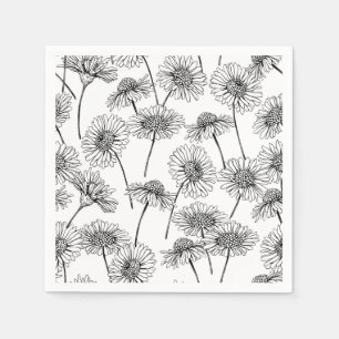 Serviette En Papier Fleurs sauvages en noir et blanc