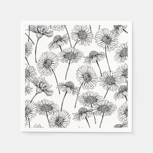 Serviette En Papier Fleurs sauvages en noir et blanc (Devant)